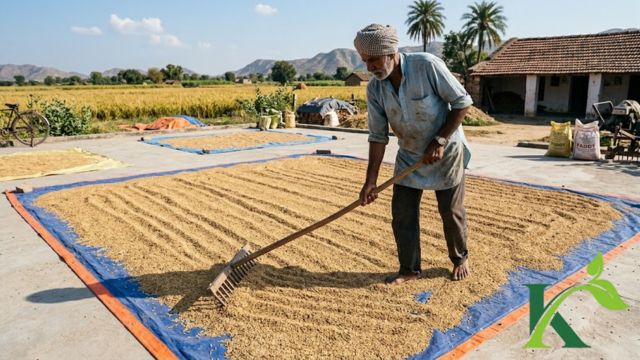 sun drying practice for paddy before going mandi